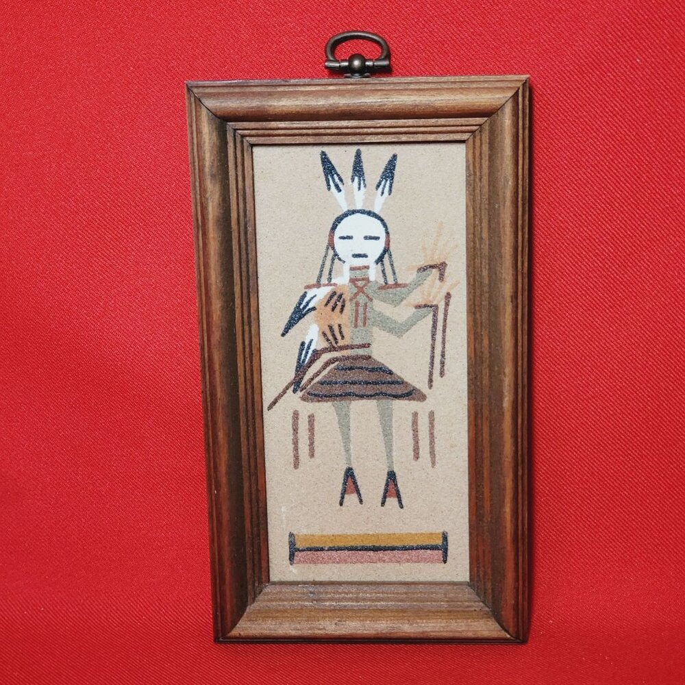 Vintage Navajo Indian Sand Painting Wall Hanging Decor